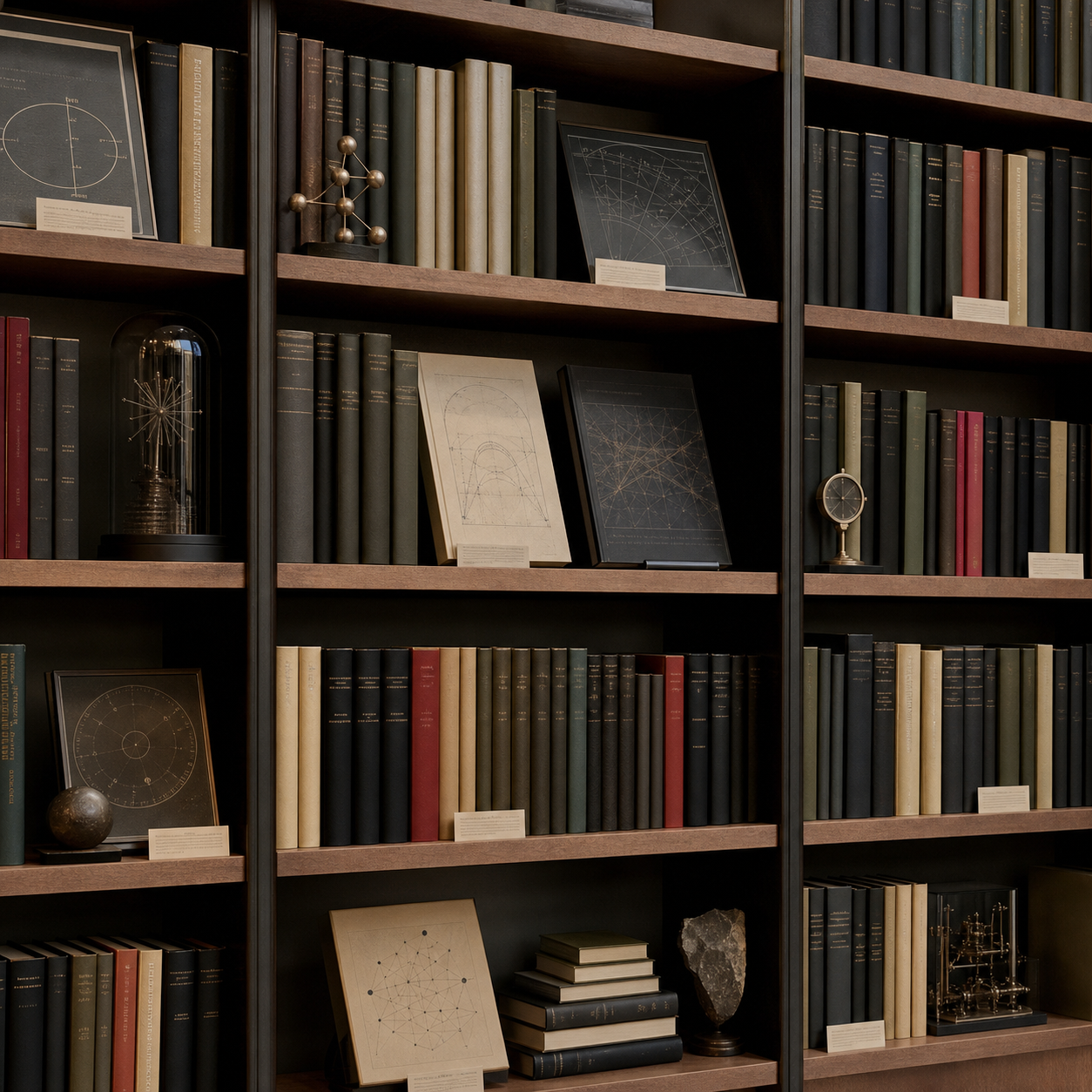 Shelves of curated science and technology books